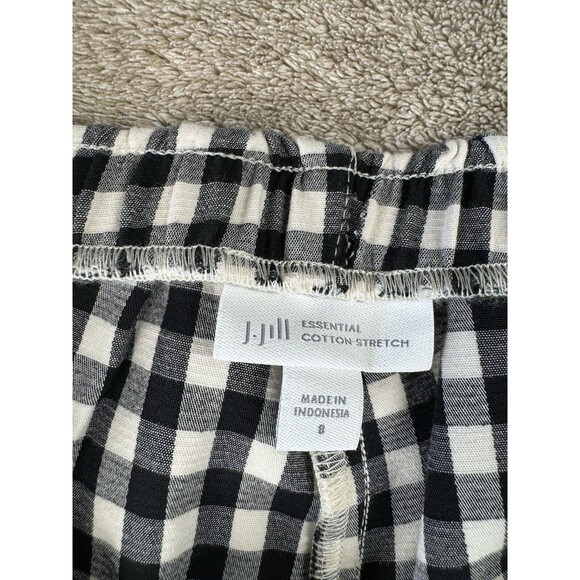 J JILL Essential Cotton Stretch I Black Cream Check Pull On Pants I Women’s Sz 8 - Picture 6 of 13